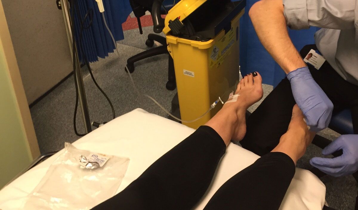Laura Wright - canula in foot for meningitis treatment