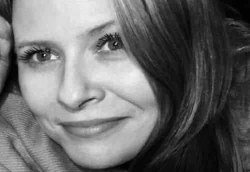 A black and white close up photograph of Jennifer Kinsella