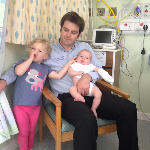 A photograph of the Oliphant family in the hospital