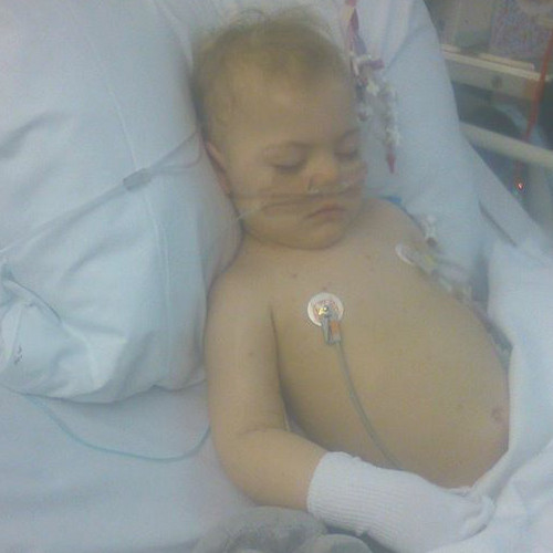 A photograph of Travis in the ICU