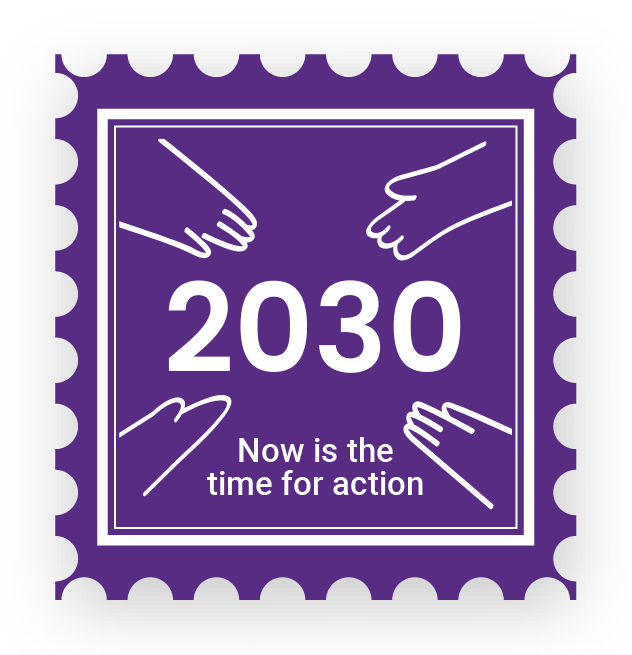 Illustrated hands reaching towards 